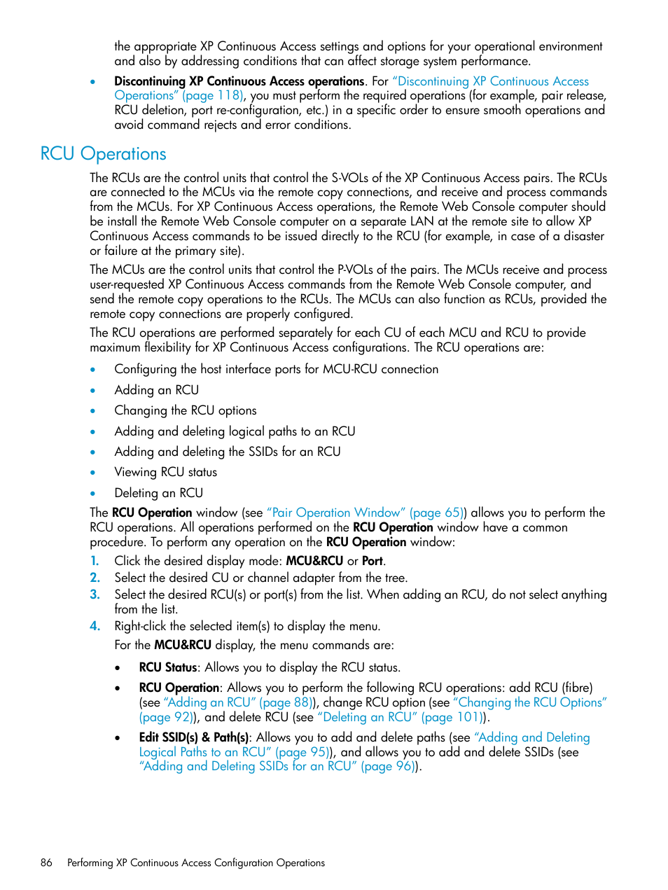 Rcu operations | HP StorageWorks XP Remote Web Console Software User Manual | Page 86 / 180