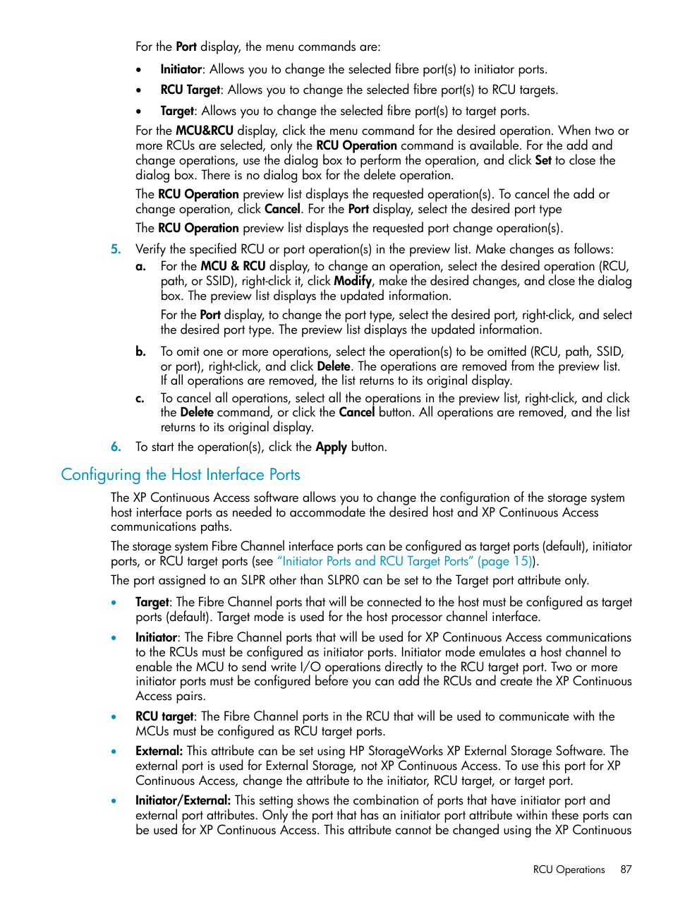 Configuring the host interface ports | HP StorageWorks XP Remote Web Console Software User Manual | Page 87 / 180