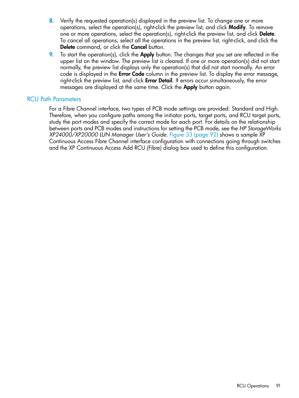 Rcu path parameters | HP StorageWorks XP Remote Web Console Software User Manual | Page 91 / 180