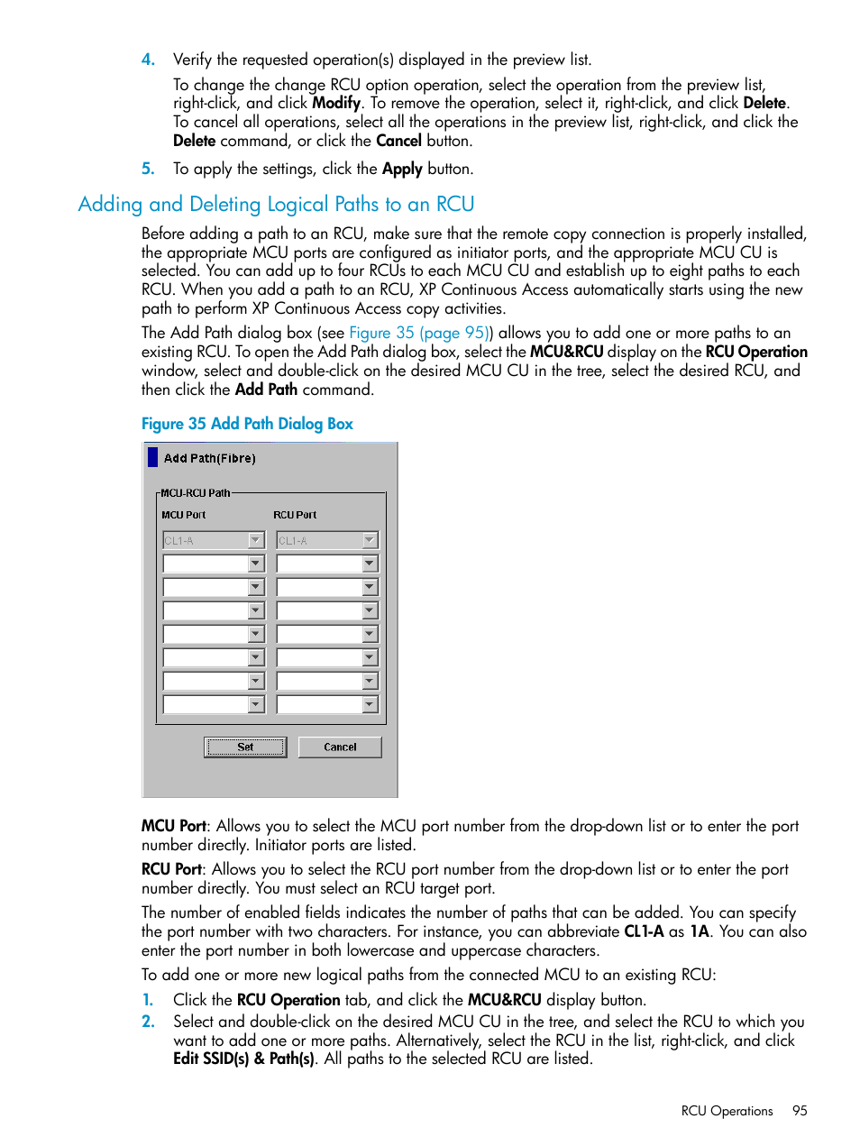 Adding and deleting logical paths to an rcu, Adding and deleting, Adding and deleting logical paths to | HP StorageWorks XP Remote Web Console Software User Manual | Page 95 / 180