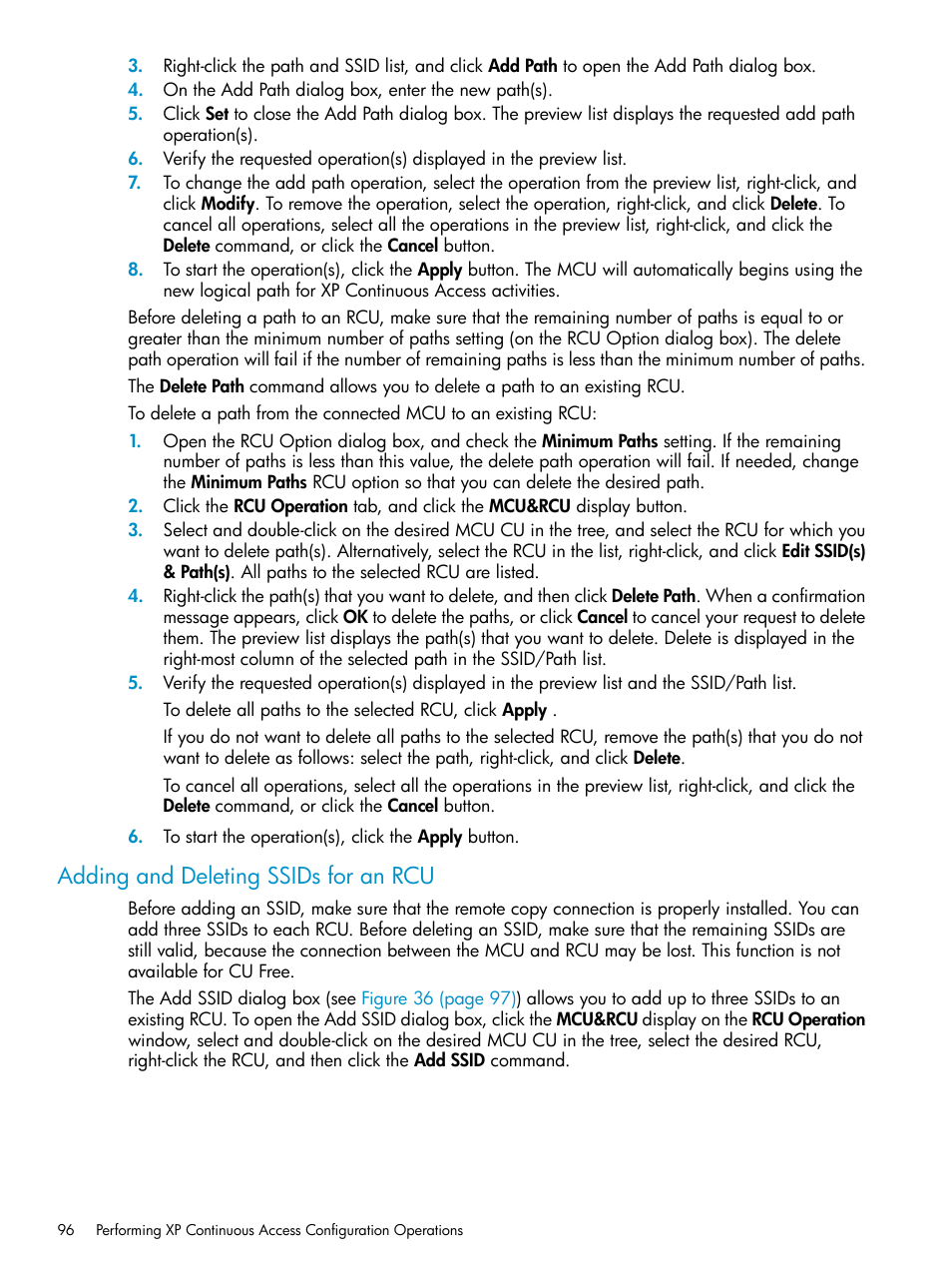 Adding and deleting ssids for an rcu | HP StorageWorks XP Remote Web Console Software User Manual | Page 96 / 180