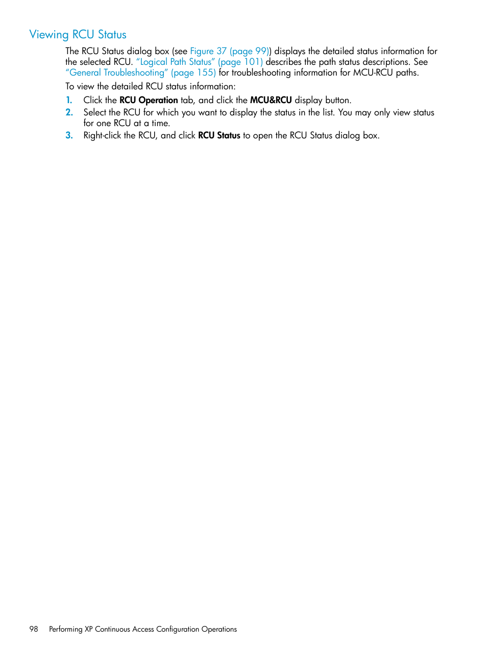 Viewing rcu status | HP StorageWorks XP Remote Web Console Software User Manual | Page 98 / 180