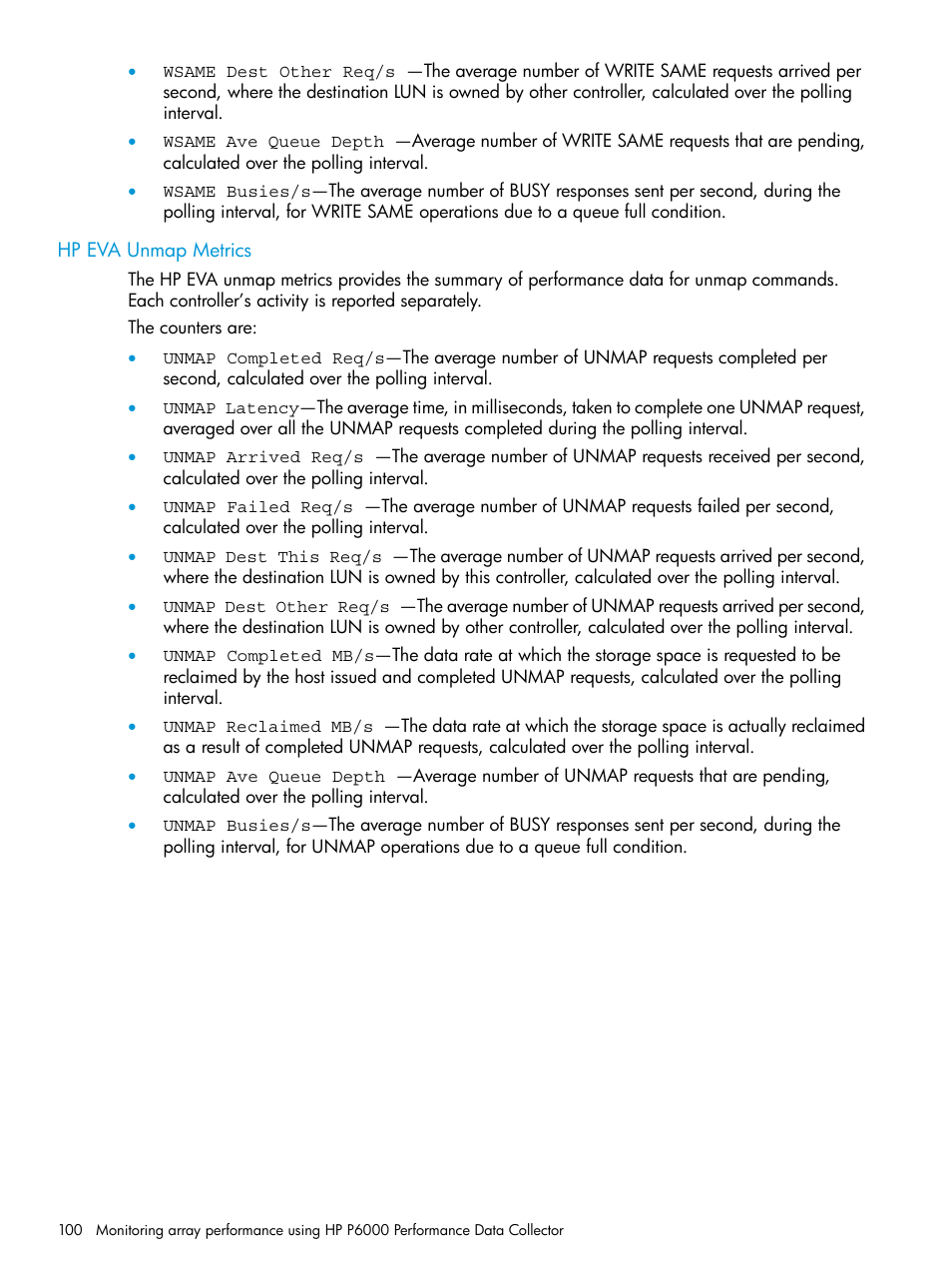 Hp eva unmap metrics | HP Command View EVA Software User Manual | Page 100 / 113