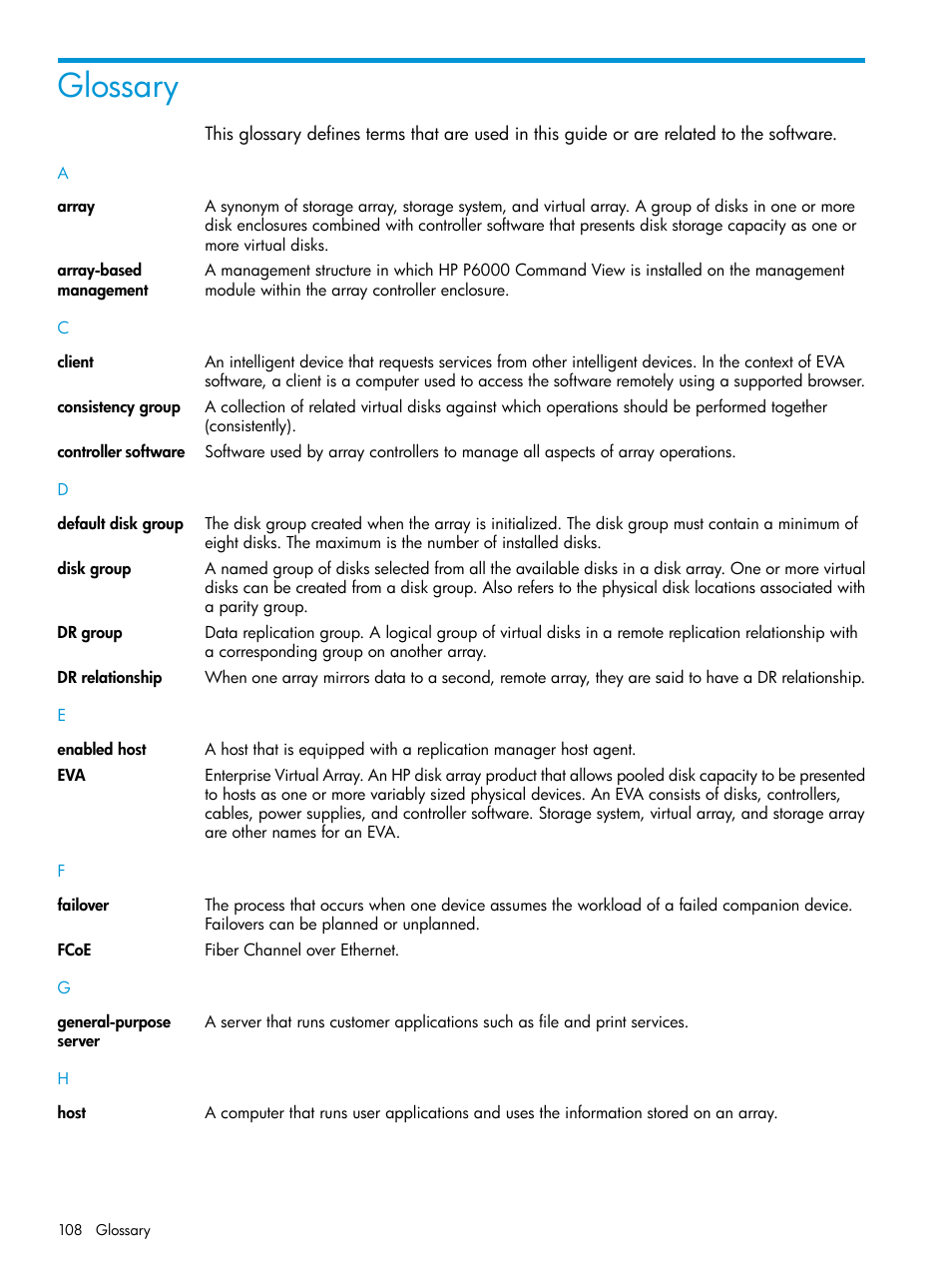 Glossary | HP Command View EVA Software User Manual | Page 108 / 113