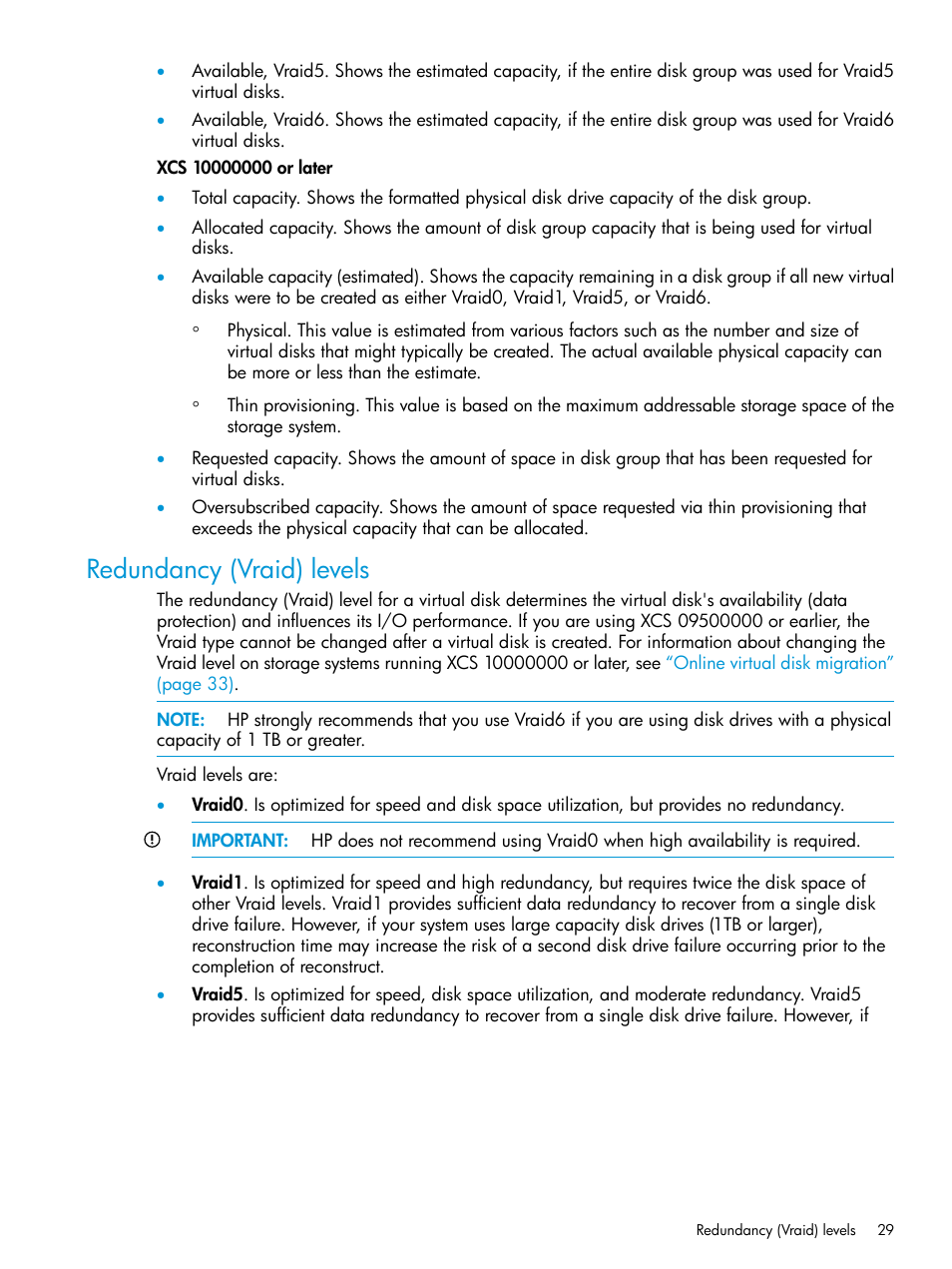 Redundancy (vraid) levels | HP Command View EVA Software User Manual | Page 29 / 113