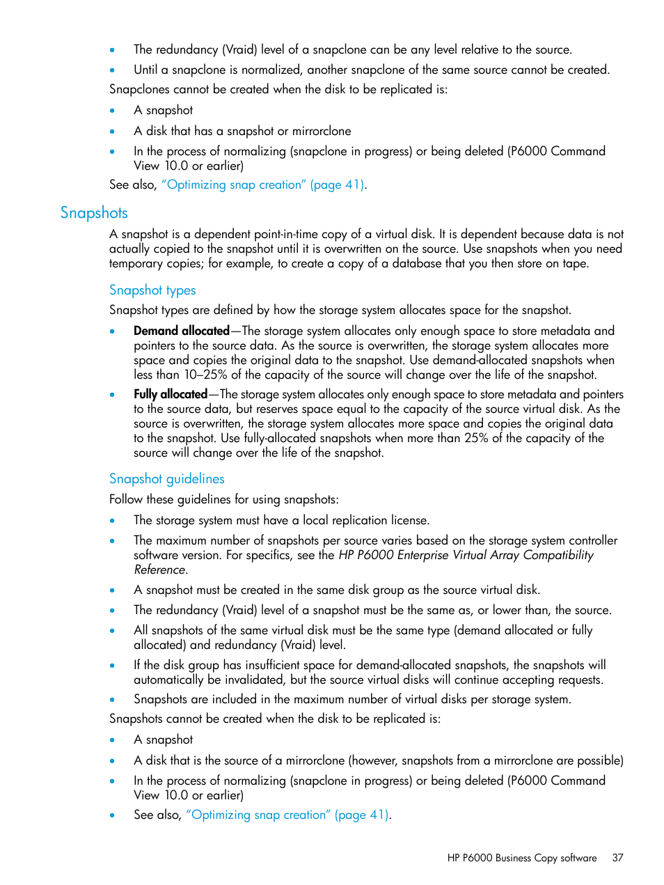 Snapshots | HP Command View EVA Software User Manual | Page 37 / 113