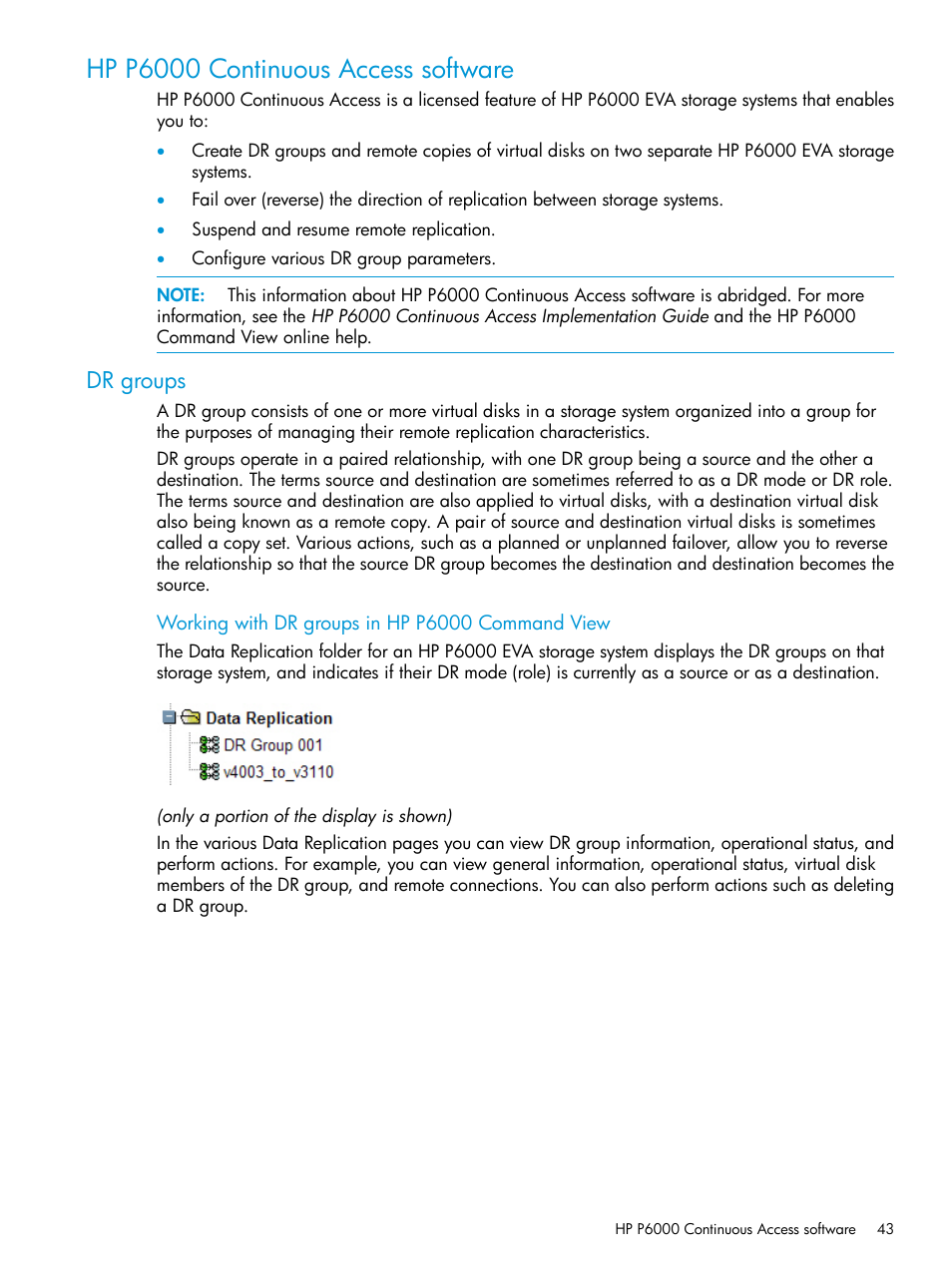 Hp p6000 continuous access software, Dr groups | HP Command View EVA Software User Manual | Page 43 / 113