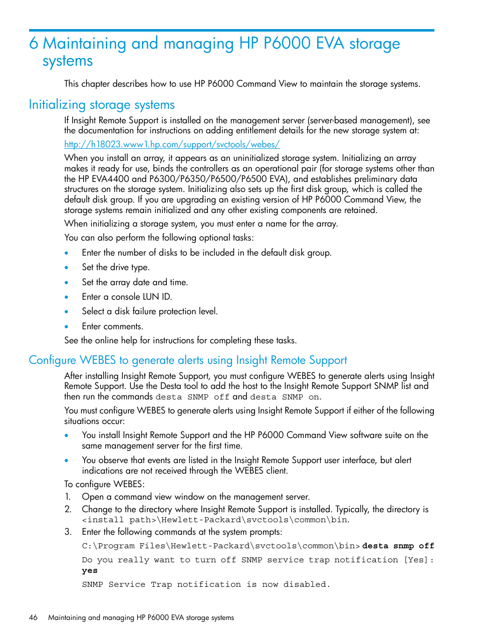 Initializing storage systems | HP Command View EVA Software User Manual | Page 46 / 113