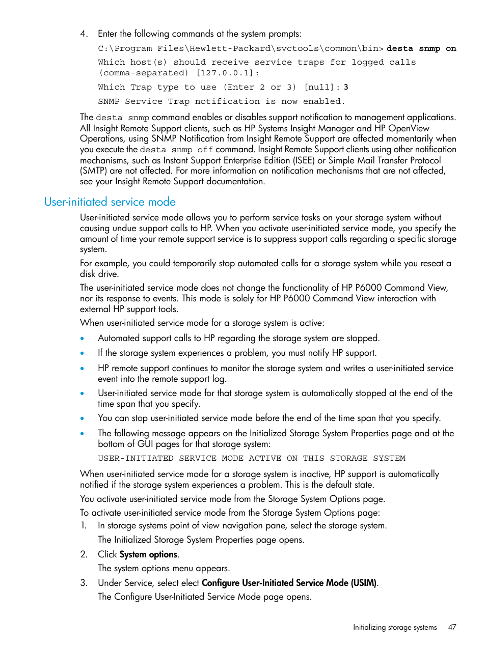 User-initiated service mode | HP Command View EVA Software User Manual | Page 47 / 113