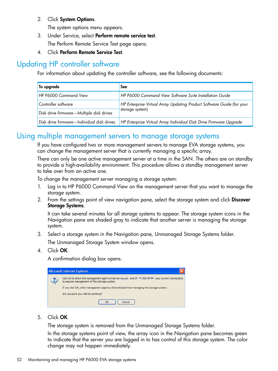 Updating hp controller software | HP Command View EVA Software User Manual | Page 52 / 113