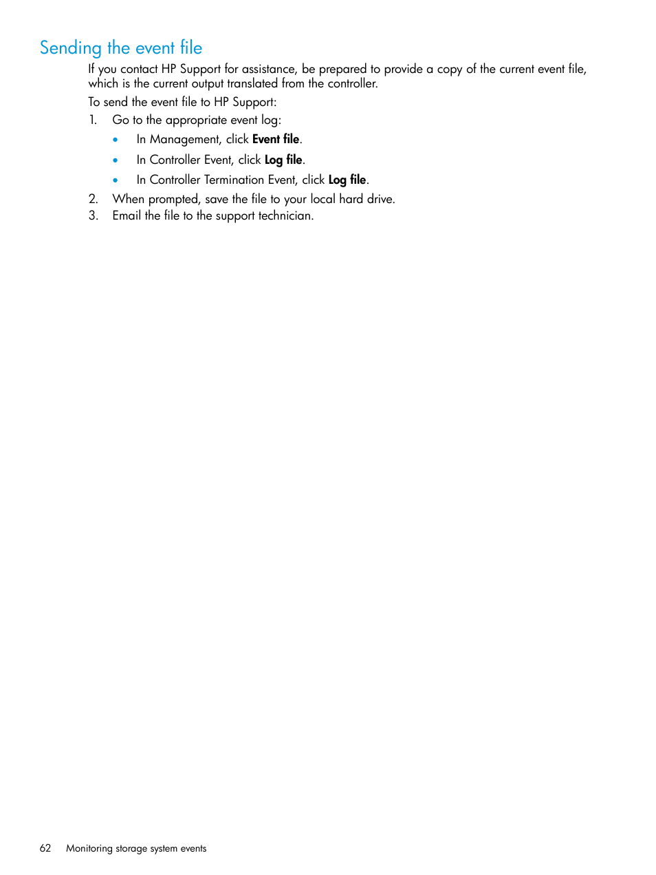 Sending the event file | HP Command View EVA Software User Manual | Page 62 / 113
