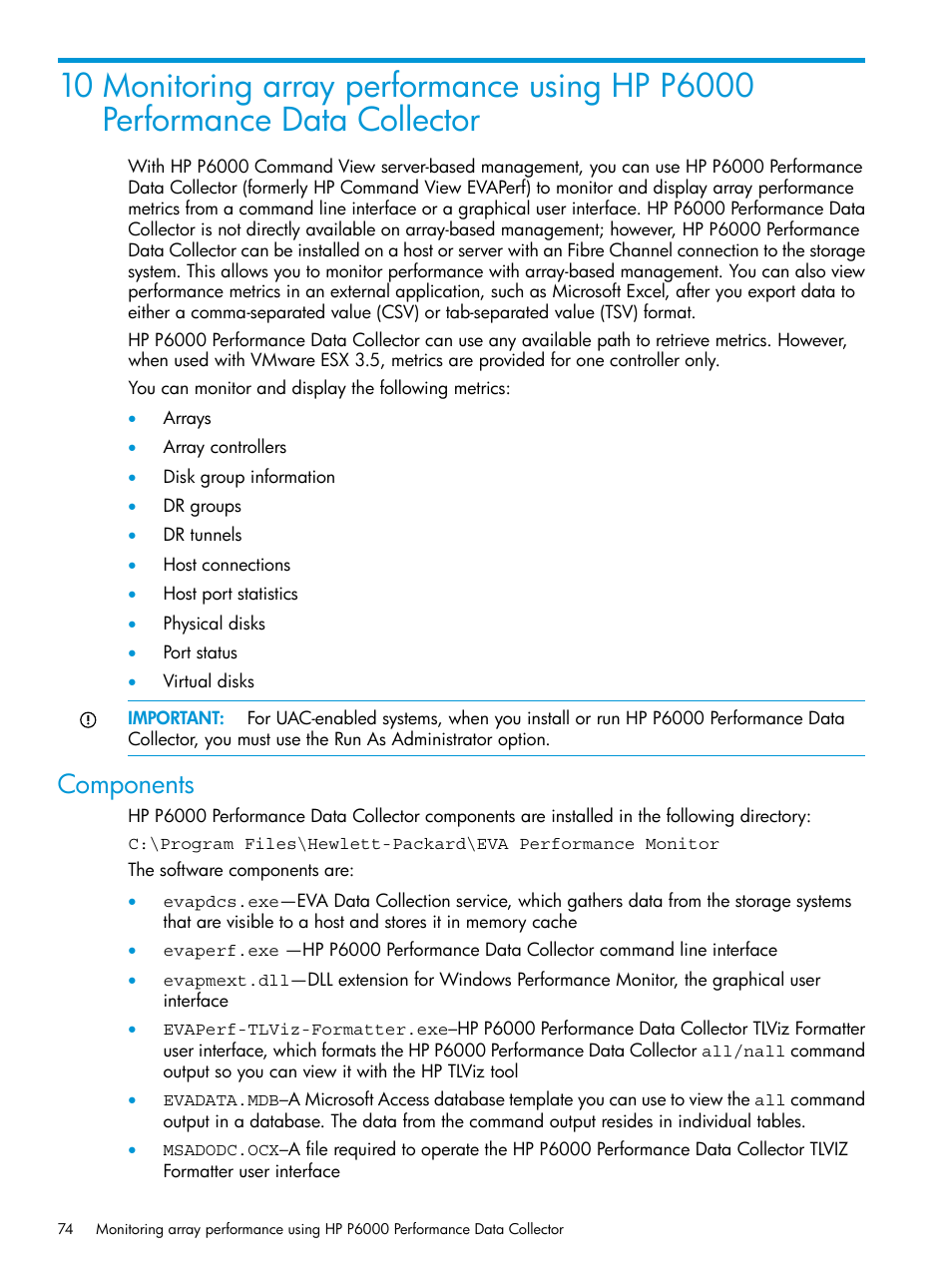 Components | HP Command View EVA Software User Manual | Page 74 / 113