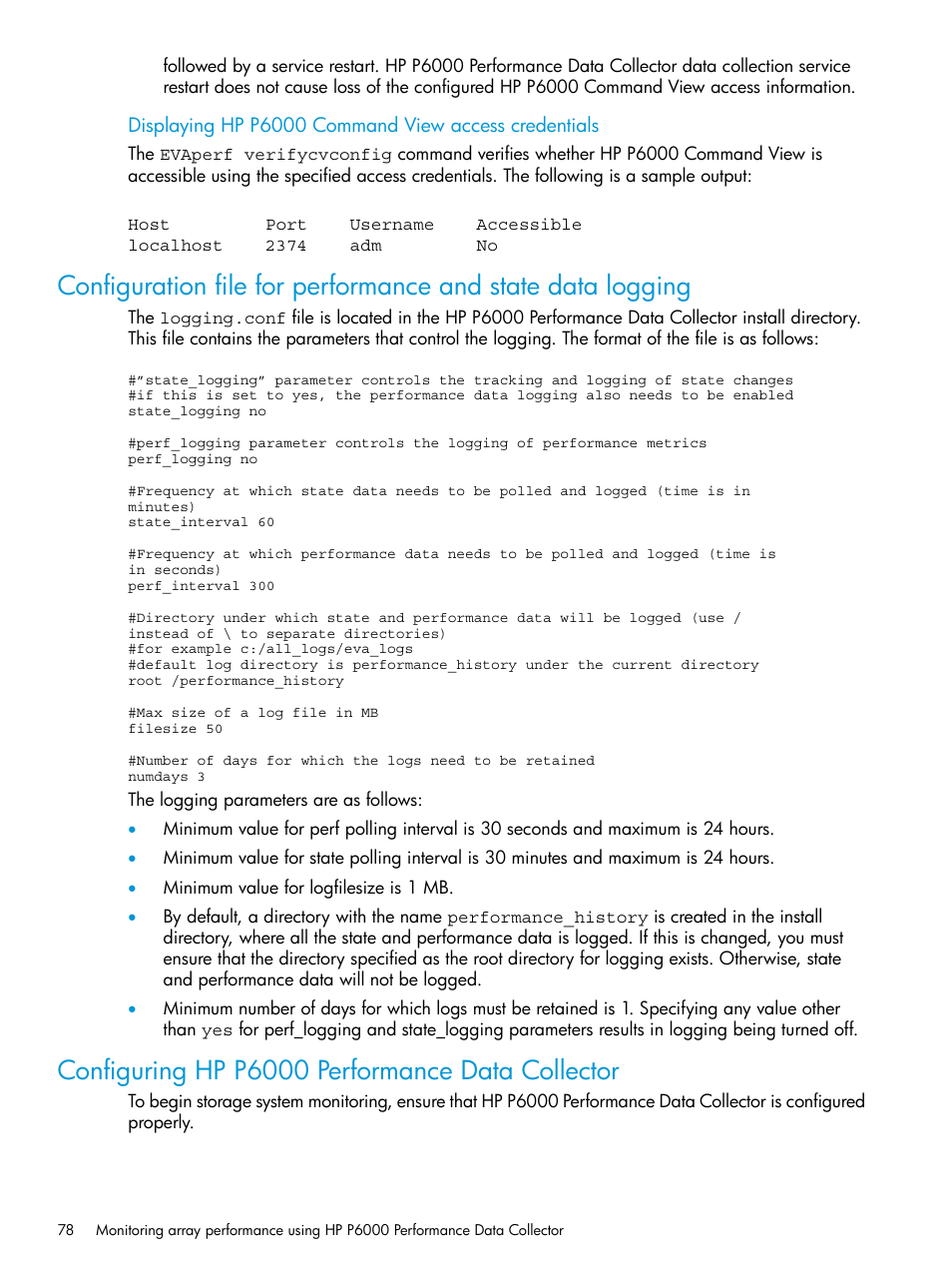 Configuring hp p6000 performance data collector | HP Command View EVA Software User Manual | Page 78 / 113