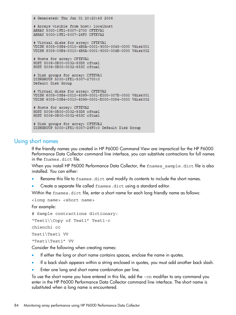 Using short names | HP Command View EVA Software User Manual | Page 84 / 113