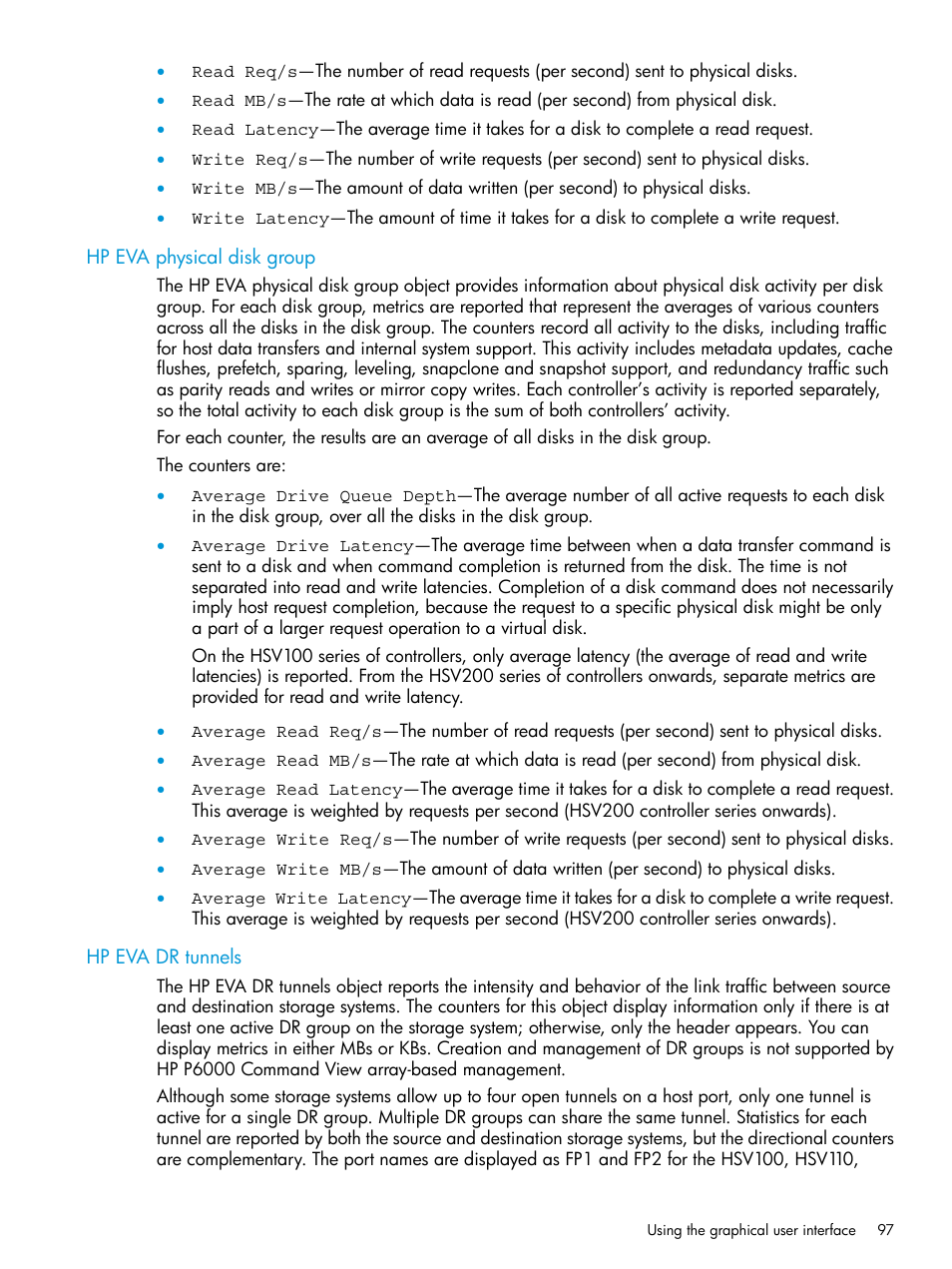 Hp eva physical disk group, Hp eva dr tunnels, Hp eva physical disk group hp eva dr tunnels | HP Command View EVA Software User Manual | Page 97 / 113