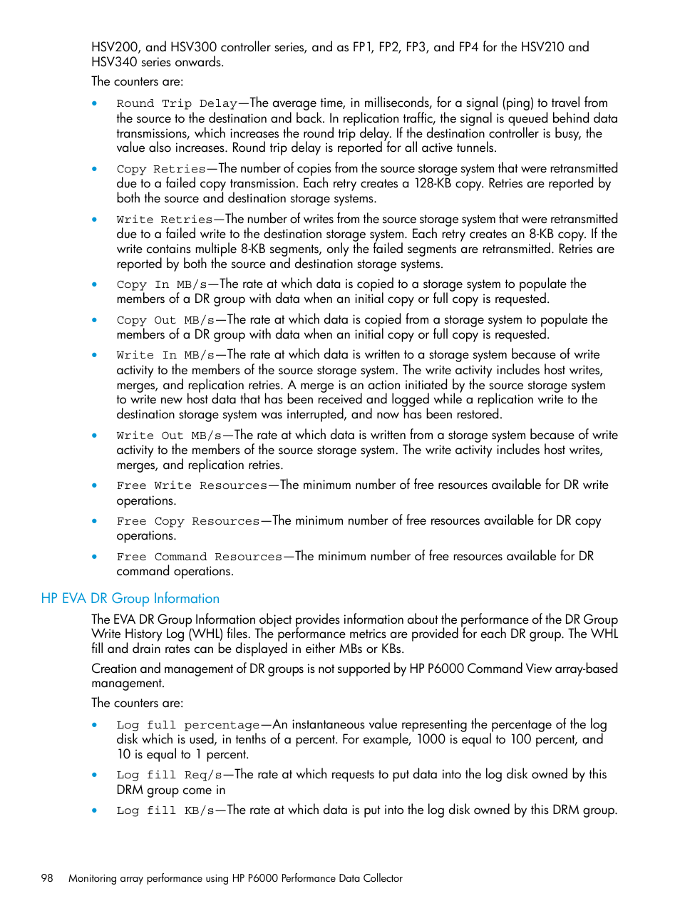 Hp eva dr group information | HP Command View EVA Software User Manual | Page 98 / 113