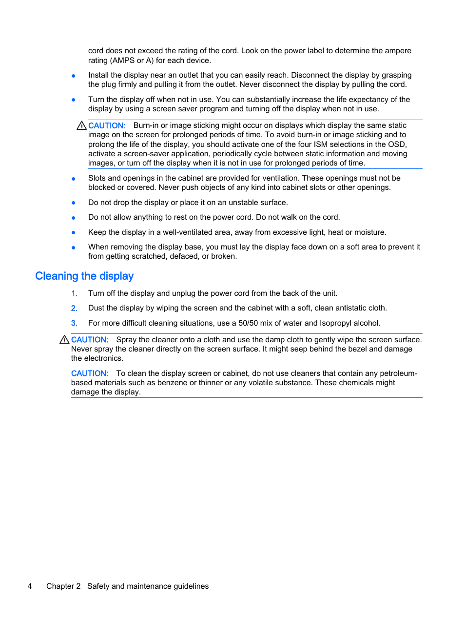 Cleaning the display | HP LD4245tm 41.92-inch Interactive LED Digital Signage Display User Manual | Page 14 / 114