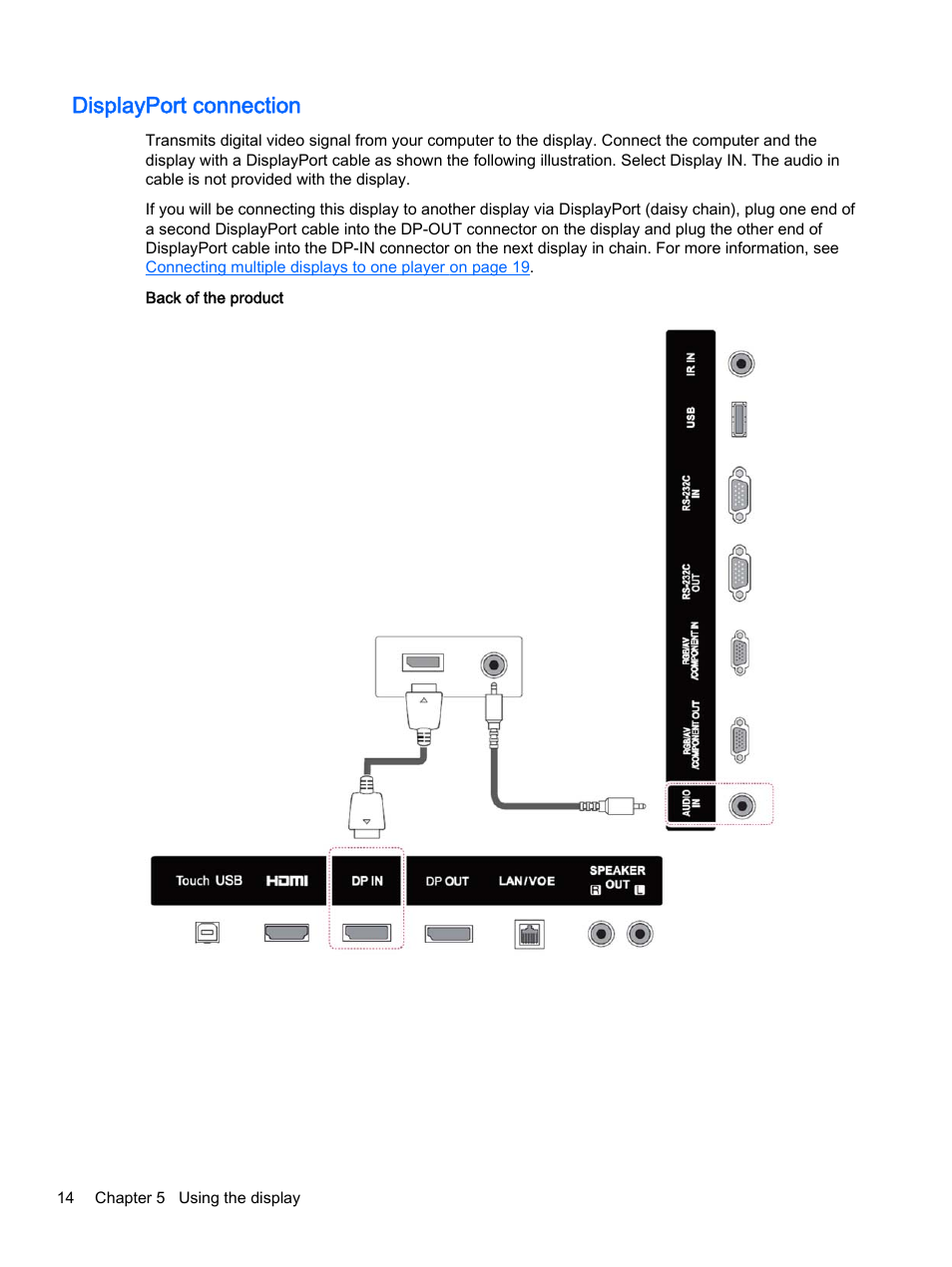 Displayport connection | HP LD4245tm 41.92-inch Interactive LED Digital Signage Display User Manual | Page 24 / 114