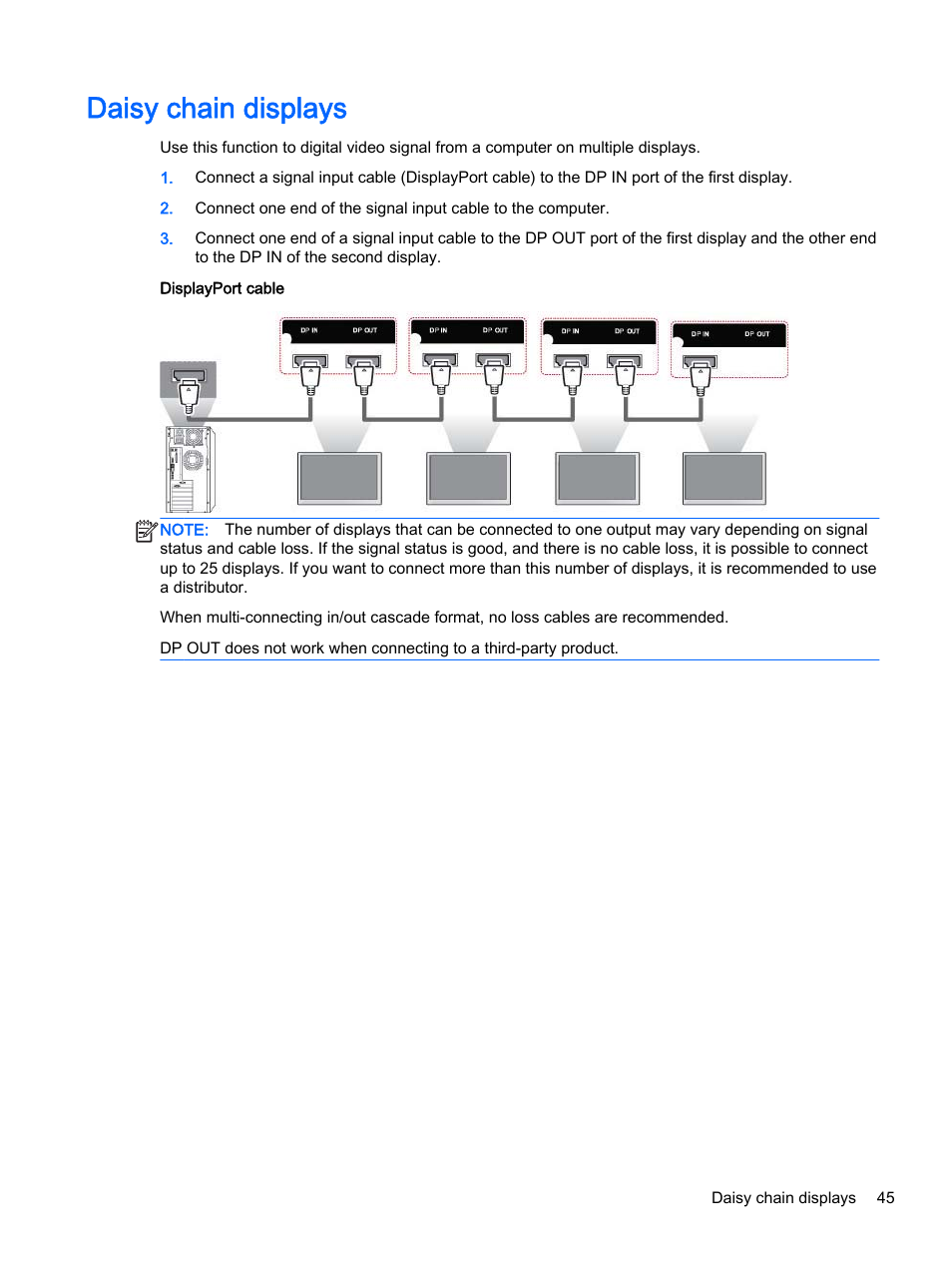 Daisy chain displays | HP LD4245tm 41.92-inch Interactive LED Digital Signage Display User Manual | Page 55 / 114