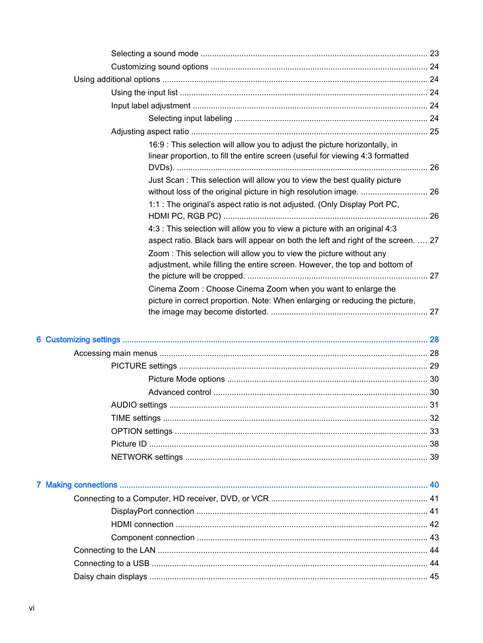 HP LD4245tm 41.92-inch Interactive LED Digital Signage Display User Manual | Page 6 / 114