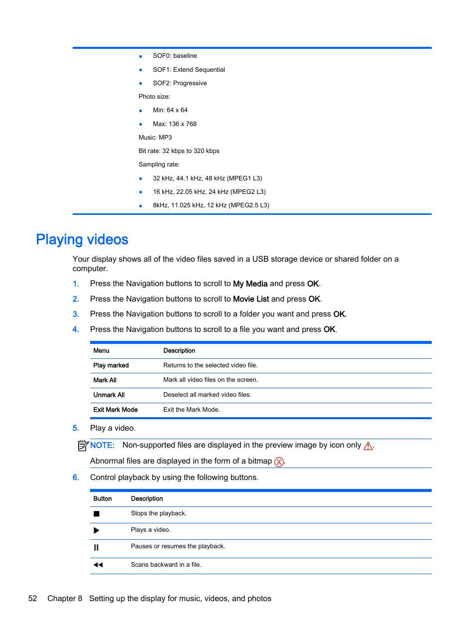 Playing videos | HP LD4245tm 41.92-inch Interactive LED Digital Signage Display User Manual | Page 62 / 114