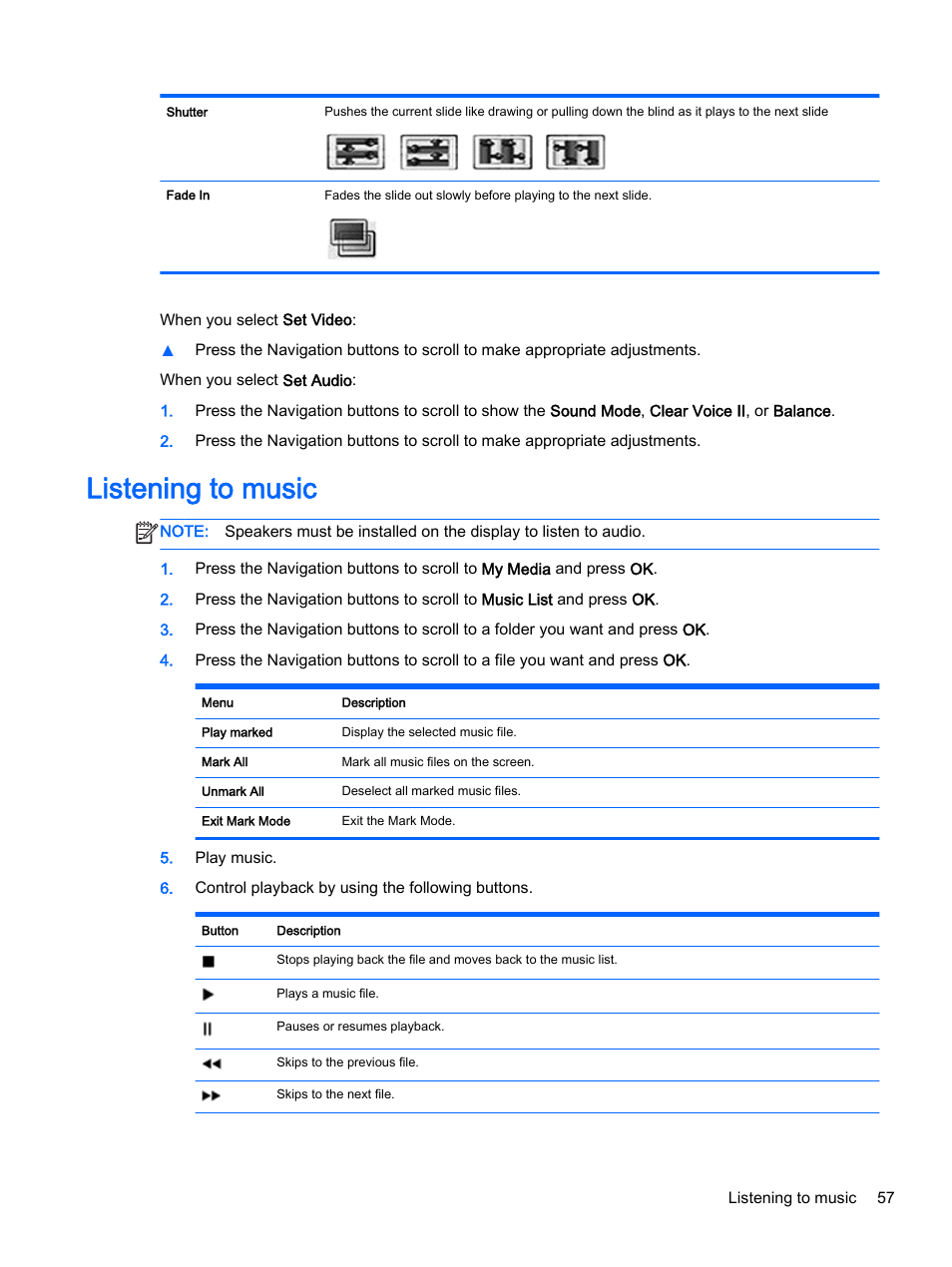 Listening to music | HP LD4245tm 41.92-inch Interactive LED Digital Signage Display User Manual | Page 67 / 114