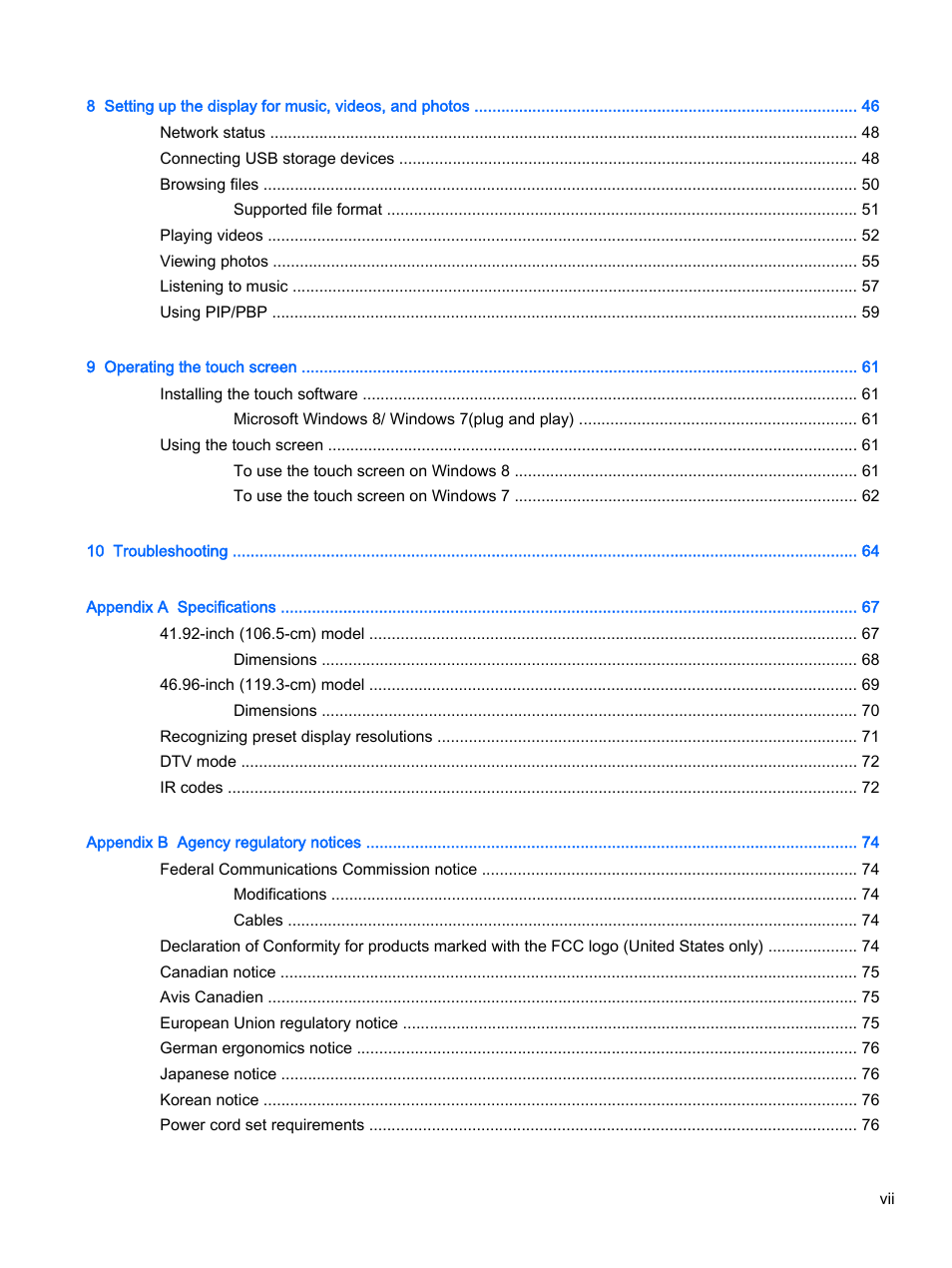 HP LD4245tm 41.92-inch Interactive LED Digital Signage Display User Manual | Page 7 / 114