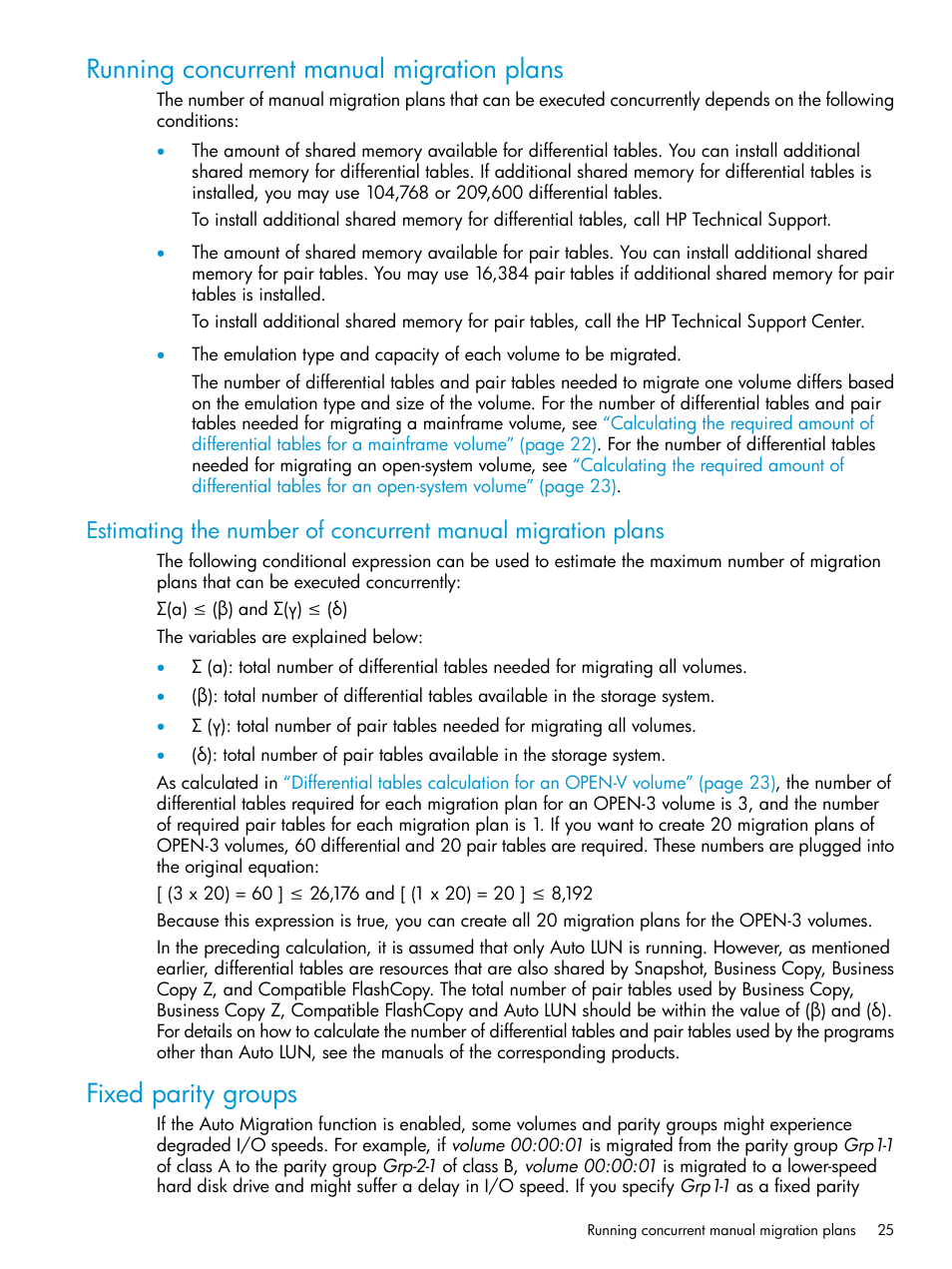 Running concurrent manual migration plans, Fixed parity groups | HP XP P9000 Auto LUN Software User Manual | Page 25 / 72
