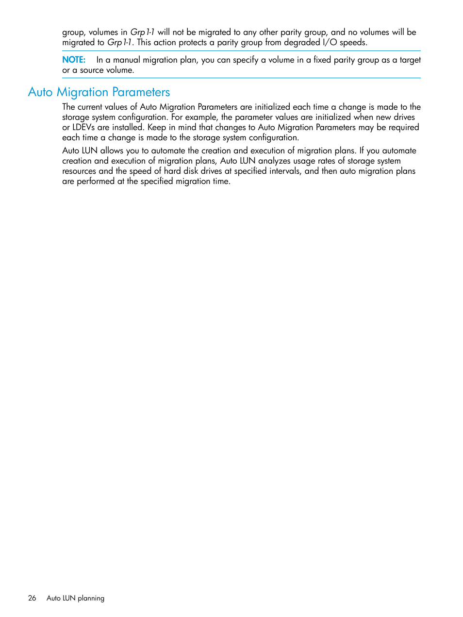 Auto migration parameters | HP XP P9000 Auto LUN Software User Manual | Page 26 / 72