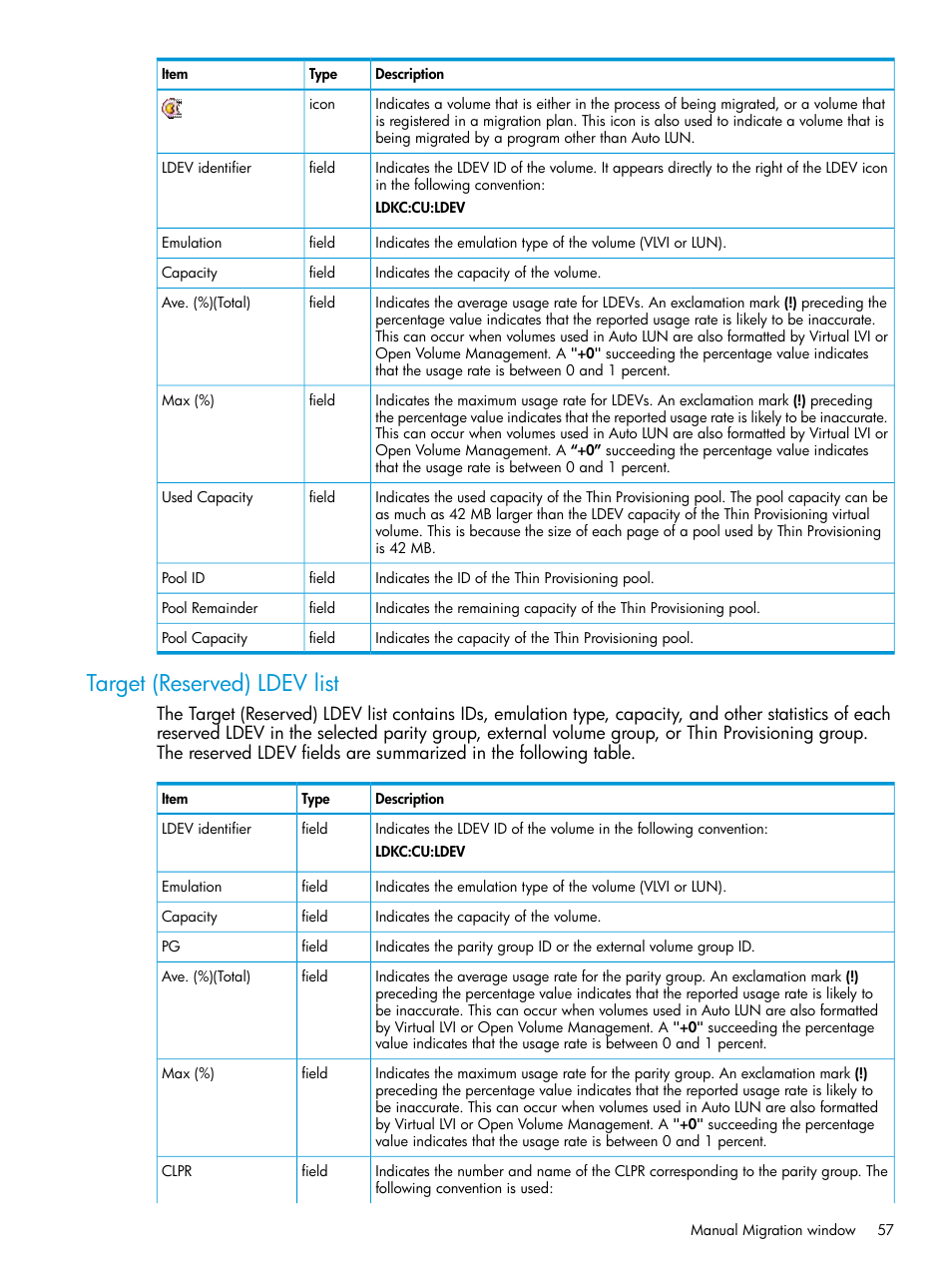 Target (reserved) ldev list | HP XP P9000 Auto LUN Software User Manual | Page 57 / 72