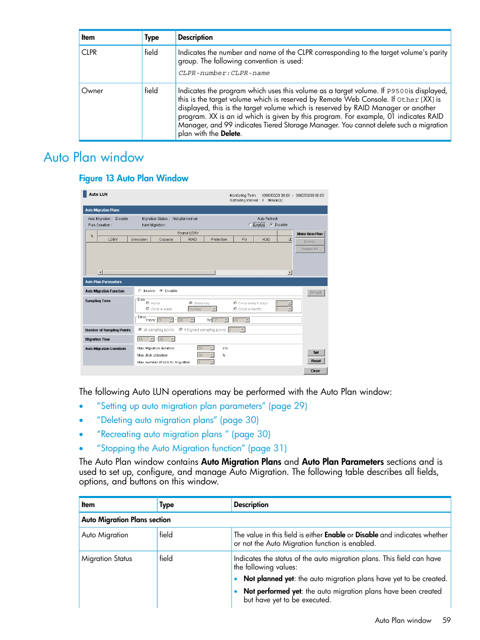 Auto plan window | HP XP P9000 Auto LUN Software User Manual | Page 59 / 72
