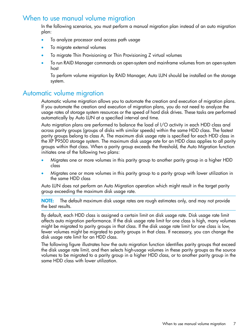 When to use manual volume migration, Automatic volume migration | HP XP P9000 Auto LUN Software User Manual | Page 7 / 72