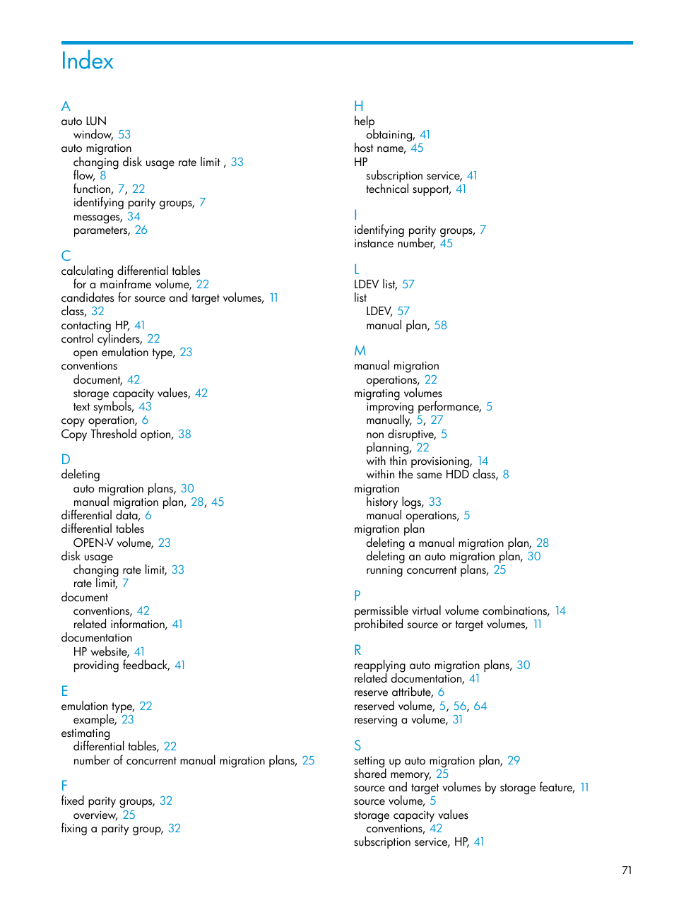 Index | HP XP P9000 Auto LUN Software User Manual | Page 71 / 72