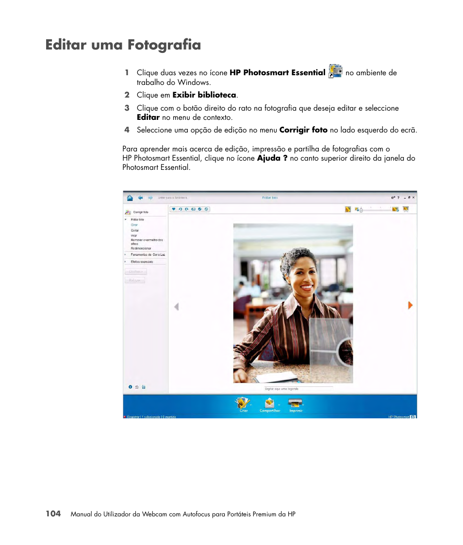 Editar uma fotografia | HP 2-Megapixel Autofocus Webcam User Manual | Page 106 / 241