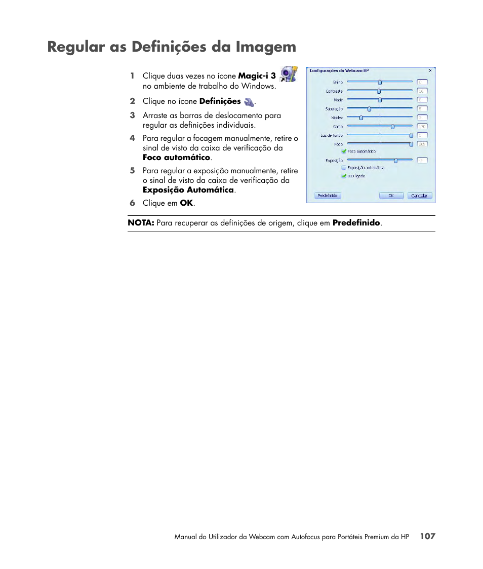 Regular as definições da imagem | HP 2-Megapixel Autofocus Webcam User Manual | Page 109 / 241