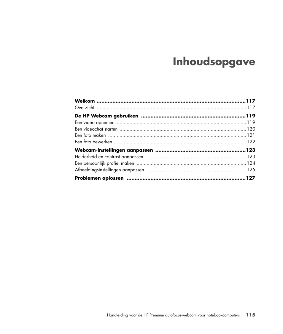 Inhoudsopgave | HP 2-Megapixel Autofocus Webcam User Manual | Page 117 / 241