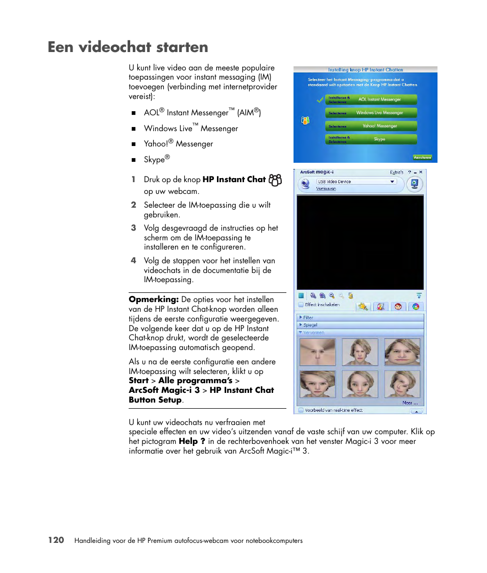 Een videochat starten | HP 2-Megapixel Autofocus Webcam User Manual | Page 122 / 241