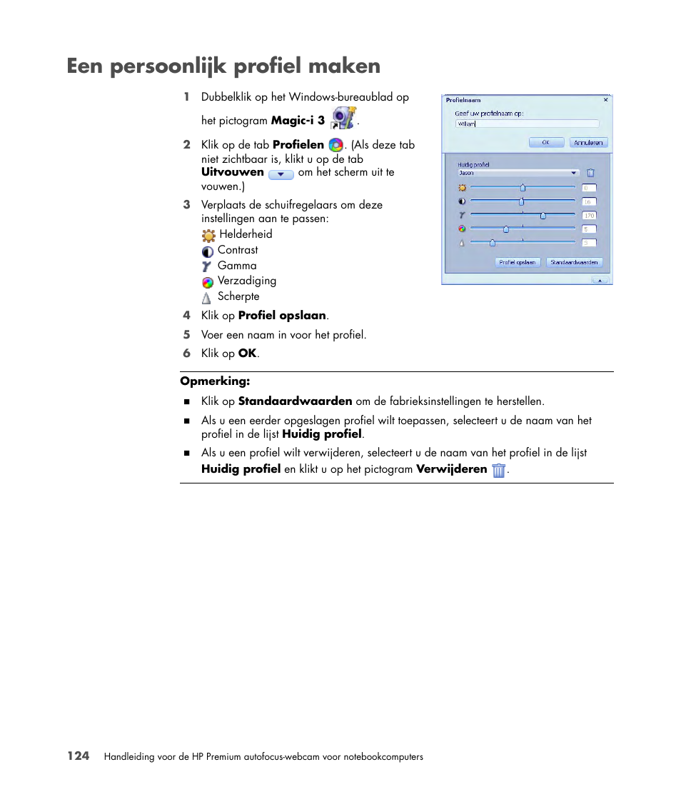 Een persoonlijk profiel maken | HP 2-Megapixel Autofocus Webcam User Manual | Page 126 / 241