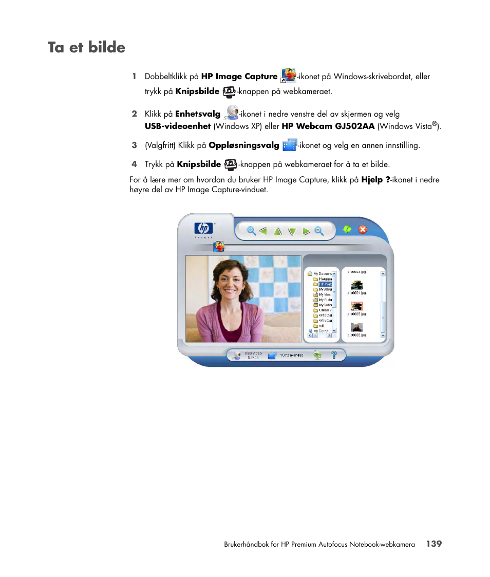 Ta et bilde | HP 2-Megapixel Autofocus Webcam User Manual | Page 141 / 241