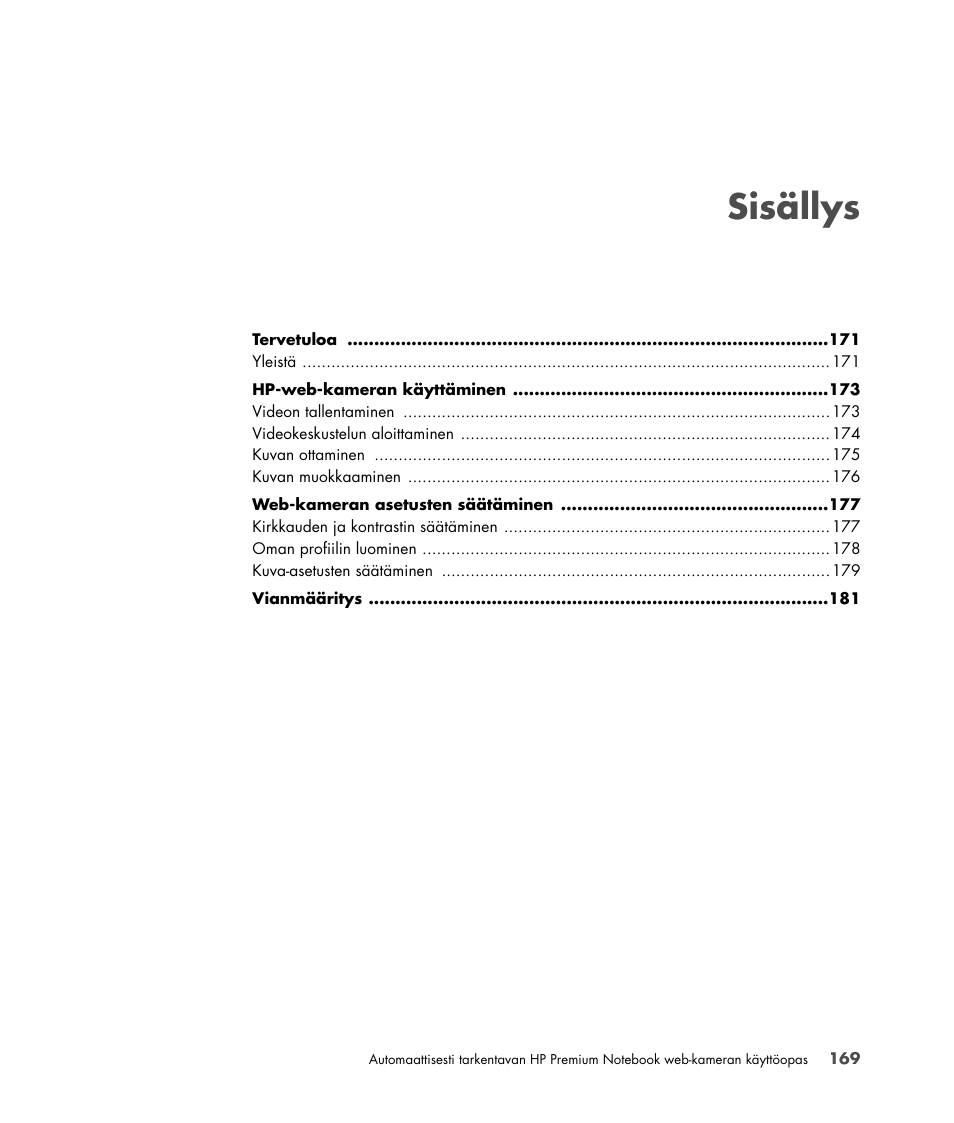 Sisällys | HP 2-Megapixel Autofocus Webcam User Manual | Page 171 / 241