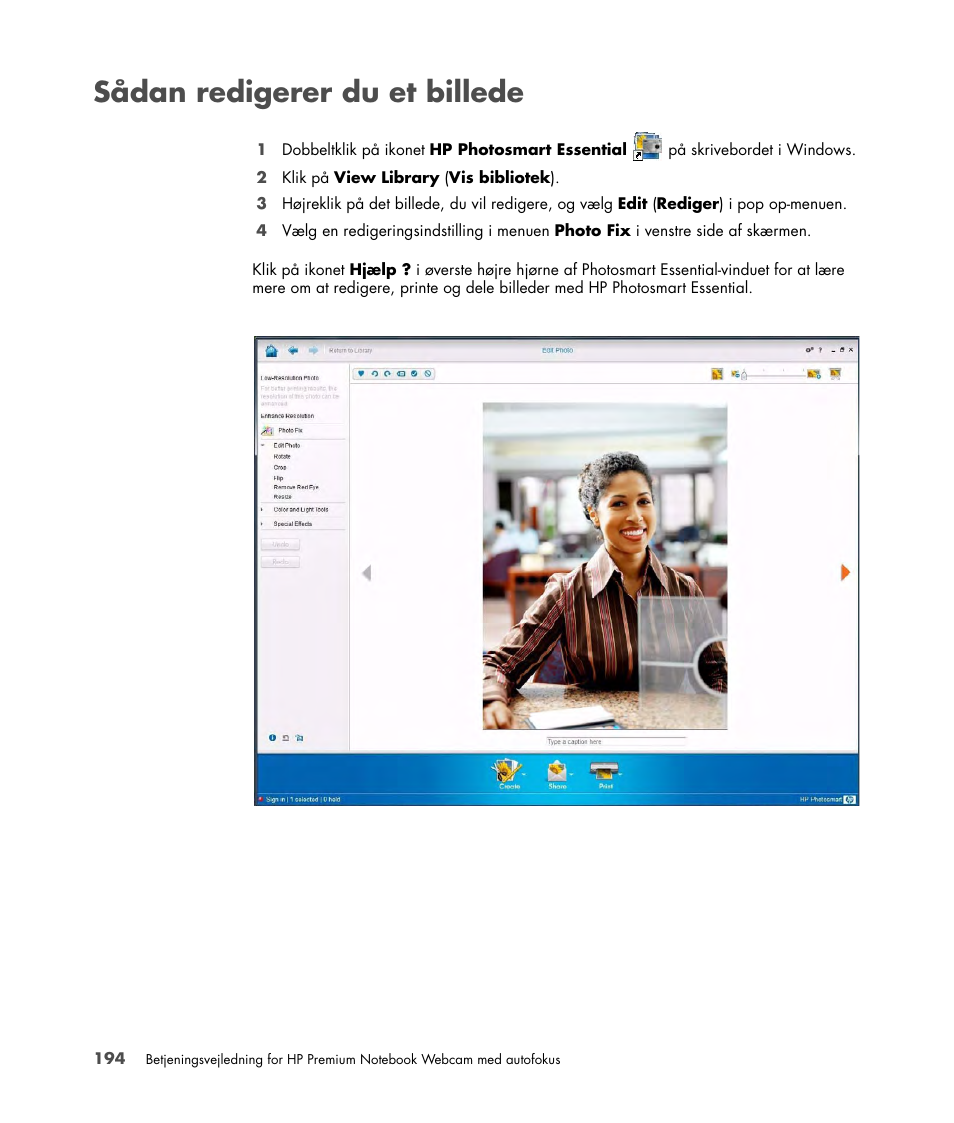 Sådan redigerer du et billede | HP 2-Megapixel Autofocus Webcam User Manual | Page 196 / 241