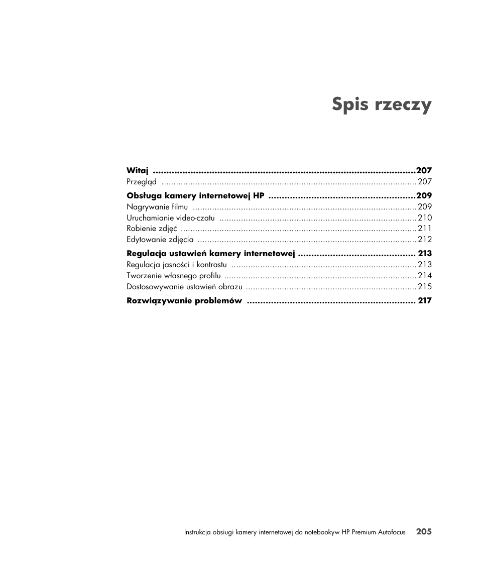 Spis rzeczy | HP 2-Megapixel Autofocus Webcam User Manual | Page 207 / 241