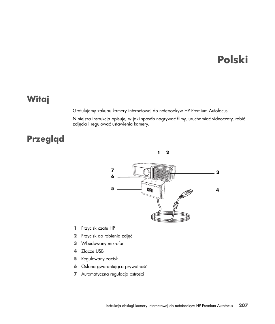 Witaj, Przegląd, Witaj przegląd | Polski | HP 2-Megapixel Autofocus Webcam User Manual | Page 209 / 241