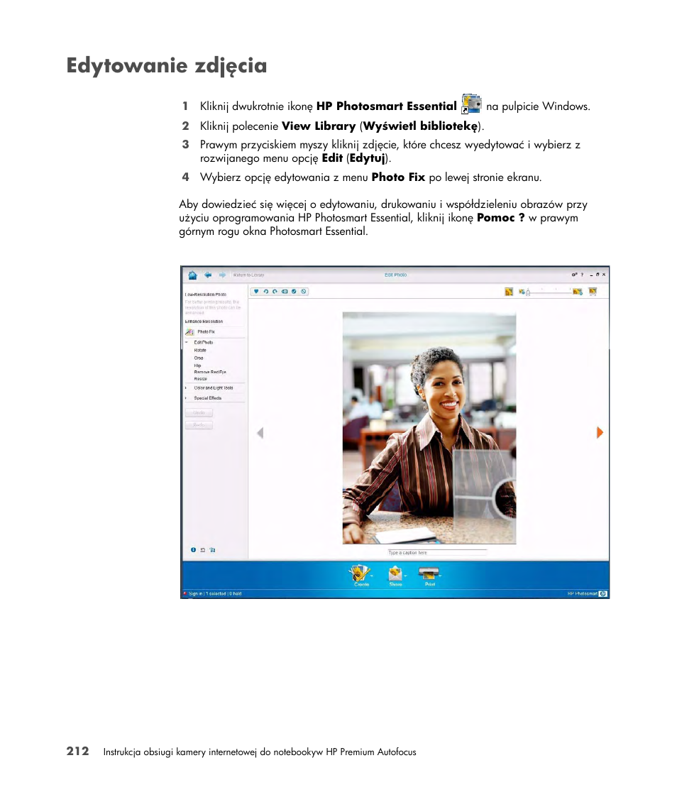 Edytowanie zdjęcia | HP 2-Megapixel Autofocus Webcam User Manual | Page 214 / 241