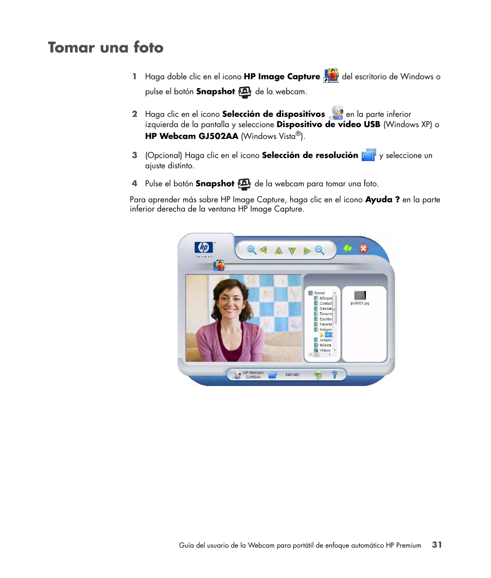 Tomar una foto | HP 2-Megapixel Autofocus Webcam User Manual | Page 33 / 241