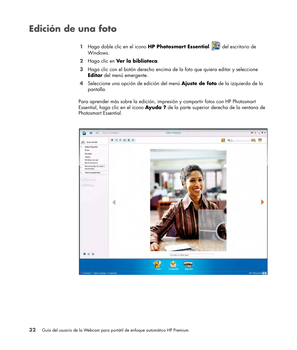 Edición de una foto | HP 2-Megapixel Autofocus Webcam User Manual | Page 34 / 241