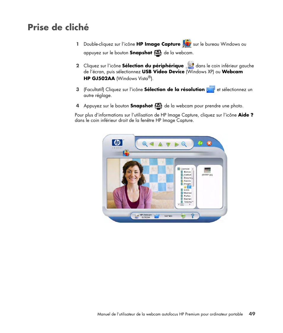 Prise de cliché | HP 2-Megapixel Autofocus Webcam User Manual | Page 51 / 241