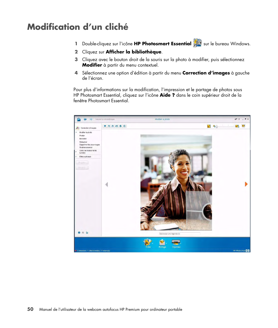 Modification d’un cliché | HP 2-Megapixel Autofocus Webcam User Manual | Page 52 / 241