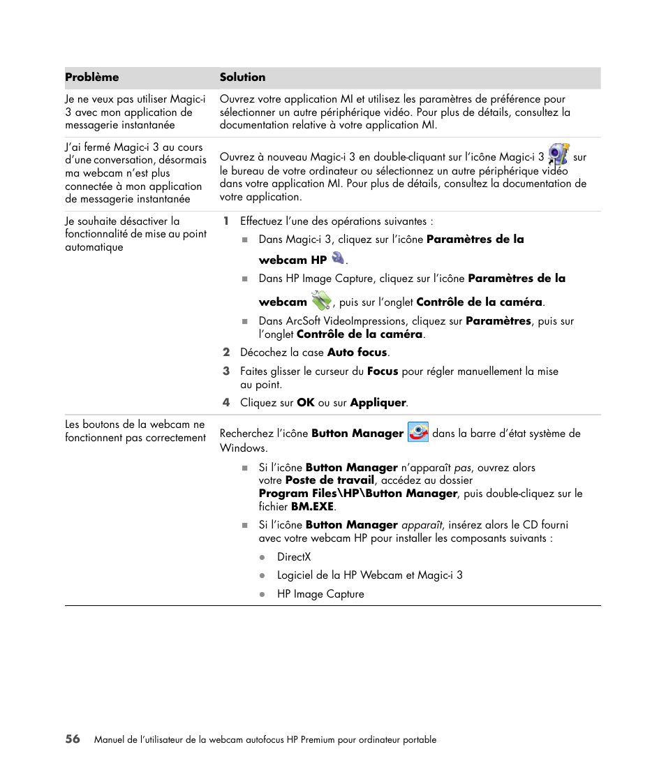 HP 2-Megapixel Autofocus Webcam User Manual | Page 58 / 241