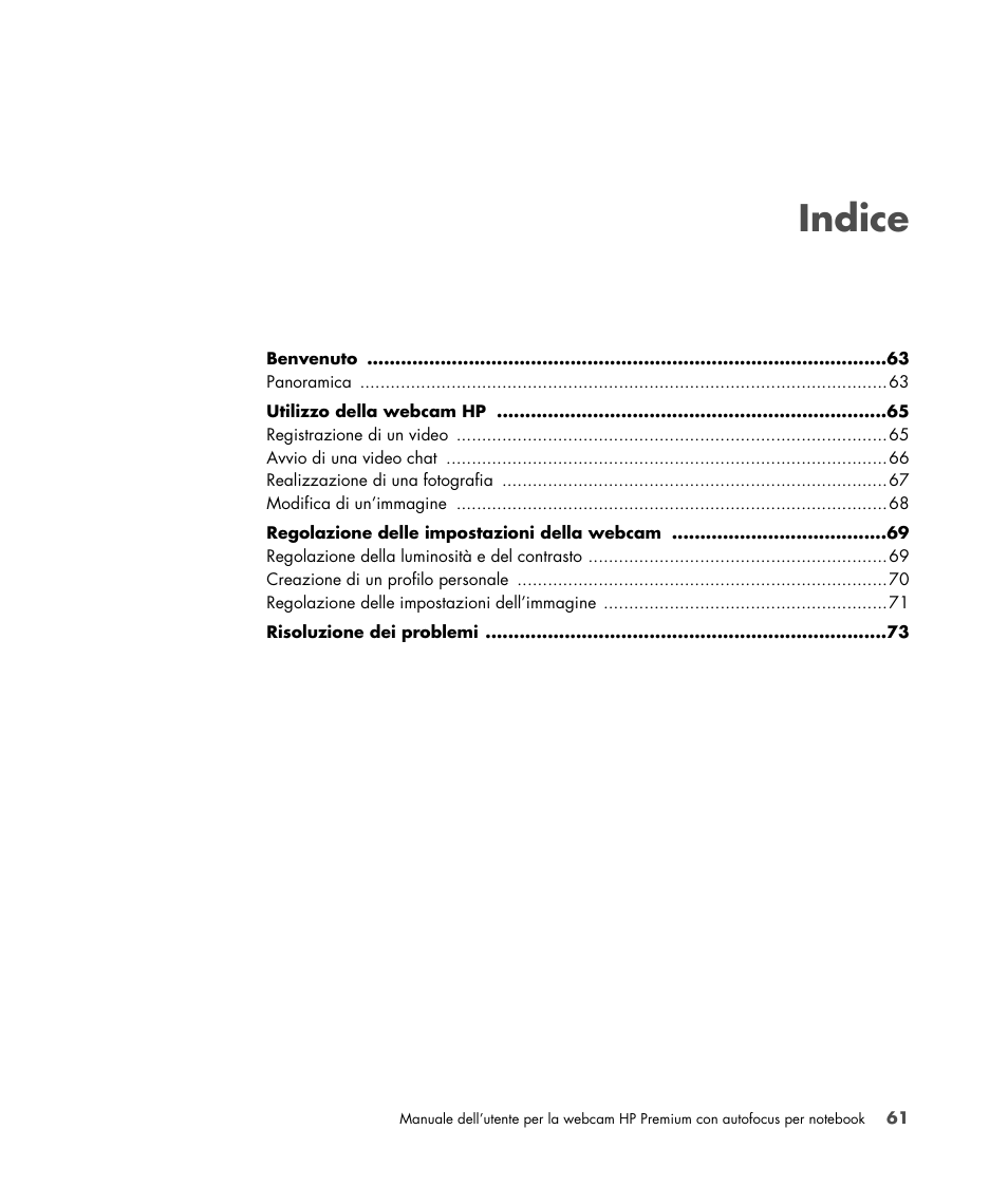 Indice | HP 2-Megapixel Autofocus Webcam User Manual | Page 63 / 241